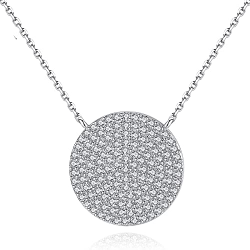 Collier en cuivre argenté et pendentif rond en zircone pour femme 40+5cm