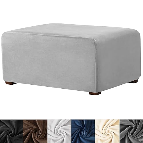 HFCNMY Ottoman Cover Rectangle,Stretch Velvet Slipcovers Rectangle Thick Covers Slipcover for Ottomans Soft Foot Stool with Elastic Bottom Light Gray X-Large (ASMFDT20230725-15)