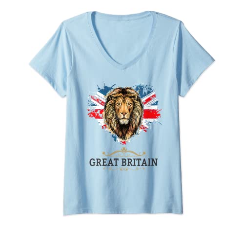 Mujer Idea de Union Jack para niños & Gran Bretaña Expatriados de Gran Bretaña Camiseta Cuello V