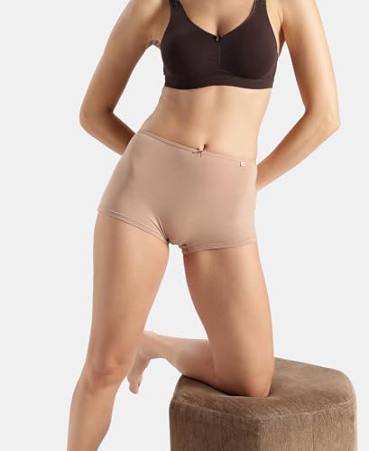 Image of Jockey SS04 Women High Coverage Super Combed Cotton Elastane Stretch Boy Leg with Concealed Waistband and StayFresh Treatment Almondine L