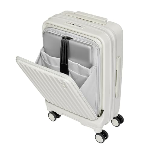 Image of Acer Barcelona Suitcase, 20 inch Cabin, with 360 Degree Spin 8 Wheels, TSA Lock, Top Opening, Expandable, Recycled Polyester Material, White