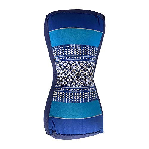 Vie Naturals Thai Kapok Neck Cushion, Bone, Blue