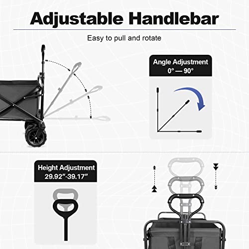 Patio Watcher Collapsible Utility Wagon Cart | All Terrain Big Wheels For Outdoor Garden, Beach, Camping, Groceries, Sports | Large Capacity | Heavy Duty | Gray #TOP2