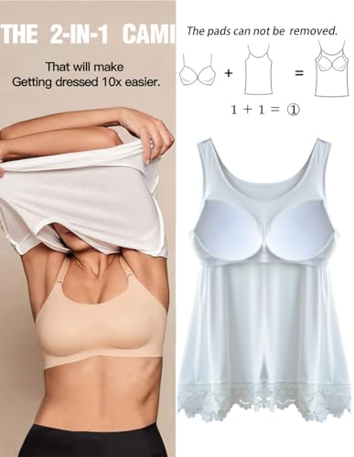 Image of Camisoles for Women with Built in Bra Adjustable Strap Tank Tops Cami Sleeveless Summer Tops for Workout Sleeping Traveling