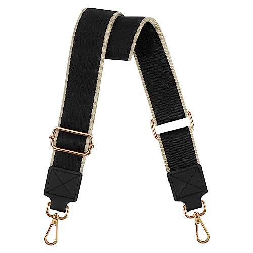 Image of Purse Strap Wide Replacement Crossbody Bag Straps, 1.5 inch Canvas Handbag Shoulder Strap, Adjustable Tote Belt (1.5 inch Black /Gold Buckle)