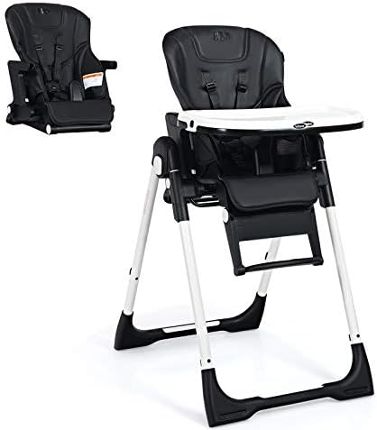 INFANS 4 in 1 High Chair–Booster Seat, Convertible Highchair w/Adjustable Height and Recline, Removable Tray, Detachable Cushion, Installation-Free, Simple Fold for Baby, Infant & Toddler, Black