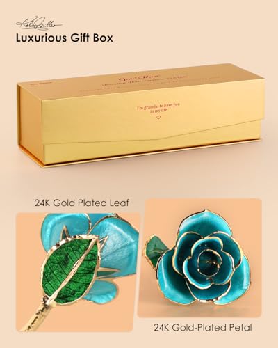 Image of 24K Gold Dipped Preserved Real Rose, Deluxe Keepsake, Turquoise