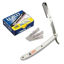 Stainless Steel Professional Barber Straight Edge Razor with 100 Lord Single Edge Razor Blades White