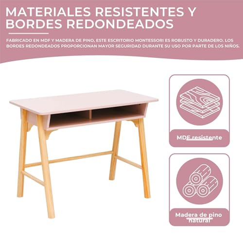 Miniatura 6 de Rebecca Mobili Escritorio Para Habitación Infantil, Mesa De Juego Para Niños, Rosa Marrón, Mdf Pino, Con Compartimento De Almacenaje, Para Lectura - Dimensiones Axanxfon: 70 X 90 X 50 Cm - Art. Re7135