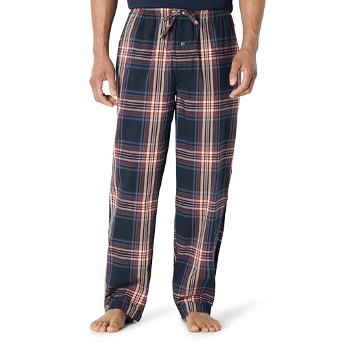 Amazon Essentials Men's Straight-Fit Woven Pajama Pant with Pockets, Navy Large Plaid, Large