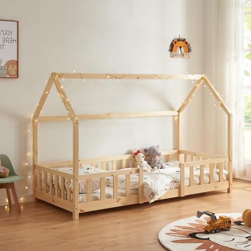 [en.casa] Kinderbett Sisimiut Hausbett Montessori 90 x 200 cm mit...