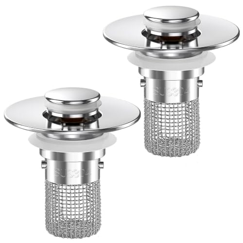 Image of Sink Stopper Hair Catcher, Pop-up Sink Drain Strainer with Removable Stainless Steel Strainer Basket Hair Catcher,Bathroom Sink Strainer for Bathroom Sink Stopper Replacement (2, Silver)