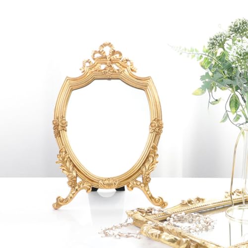 Espejo de maquillaje HOOWIFFY dorado y vintage para un tocador elegante 5