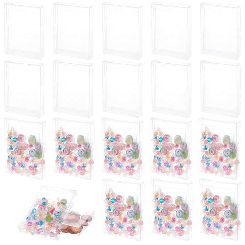WOPPLXY 80 Pcs Clear Favor Boxes 5 x 4 x 1.2 Inch Clear Cookie Boxes Rectangle PVC Transparent Gift Box Transparent Treat Boxes for Packaging Dessert Candy Wedding Party Valentine Halloween Christmas