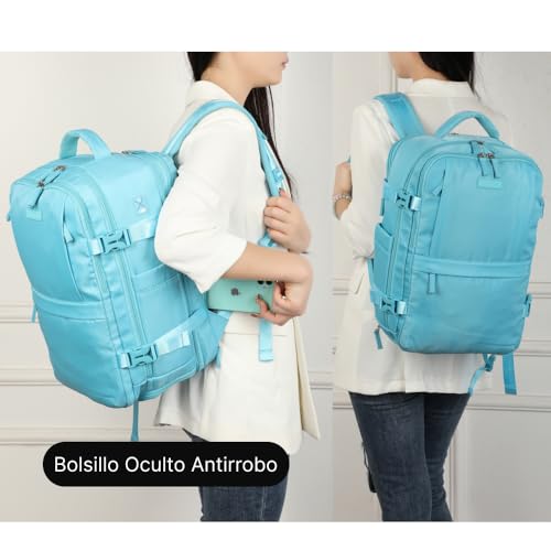 Miniatura 6 de Mochila De Viaje Cabina Expandible Para Ryanair 40x25x20-25cm,Con Bolsa De Zapatillas,Mochila Casual Impermeable Extensible Compatible Con Portátil 15 - Azul