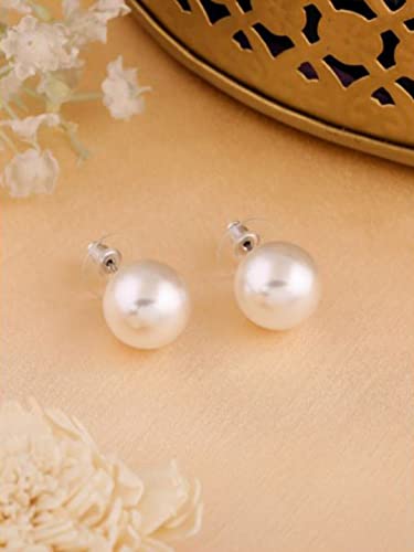 Rhodium Plated Classic Artificial Pearl Stud Earrings