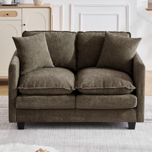 Image of 51'' Cloud Loveseat Couch, Love Seats Cloud Sofa with 2 Throw Pillows, Modern 2 Seater Sectional Couches with Deep Seat, Modular Sofas for Living Room, Bedroom, Small Apartment, Brown