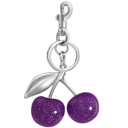 SKYFUN Cherry Keychain for Women Glitter Cherry Bag Charm Key Chain for Purse Wallet Handbag Backpack Jewelry Accessories Gift for Birthday Christmas Purple