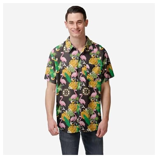 NHL Boston Bruins Mens Floral Tropical Button Up Shirt, Team Color, X-Large