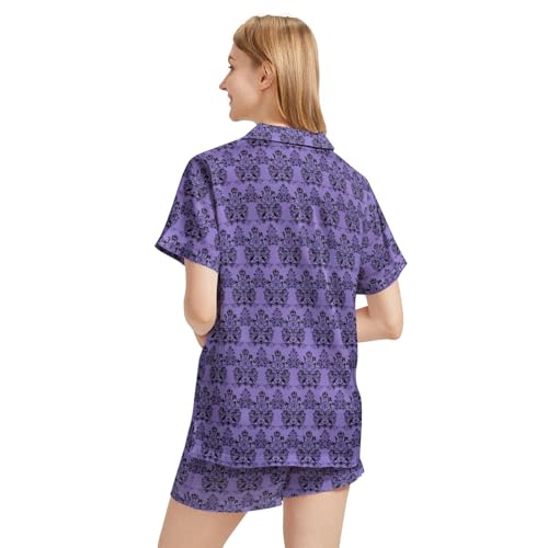 Image of Funny Satin Pajamas Set for Women Button Down Sleepwear Print Pjs Set 2 Piece Short Sleeve Loungewear Gift for Women
