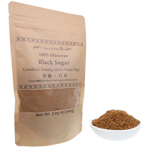 Chura Kokuto – Okinawa Black Sugar (Brown Sugar) Powder, 200g (7.05 oz) (1 Pack) – Unrefined Single-Origin from Iriomote Island, UNESCO World Heritage – for Coffee, Tea, Baking, and Oatmeal