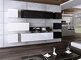  Furnitech Future 18 Wohnwand Anbauwand Moderne Wohnwand Hochglanz Weiß Schwarz/Matt Weiß Schwarz Mediamöbel