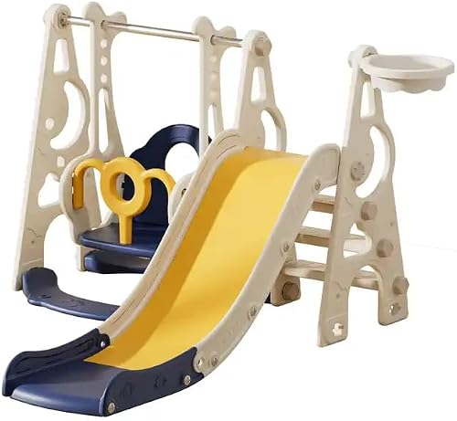 Multifunctional Kids Slide and Swing Yellow & Blue Set for Kids Toddler Slide, Kids Slide Playground Indoor Outdoor Playset, Kids Climber and Slide Set