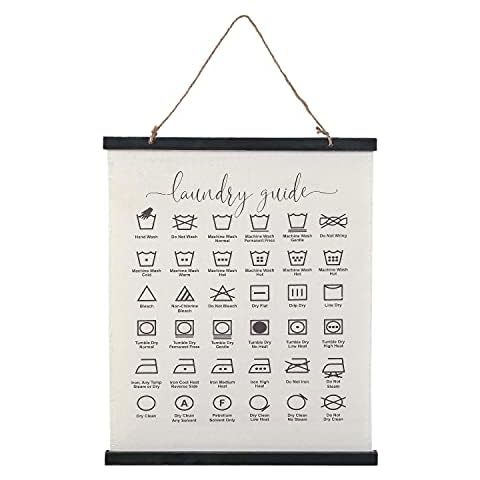 SOFFEE DESIGN Laundry Guide Sign Linen Wall Hanging Plaque Sign Canvas Decoration with Wood Frame, 36 Signs Guides for Laundry Room Toilet Bathroom Cover
