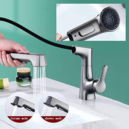 Mitigeur de lavabo extractible et relevable noir double jet d'eau