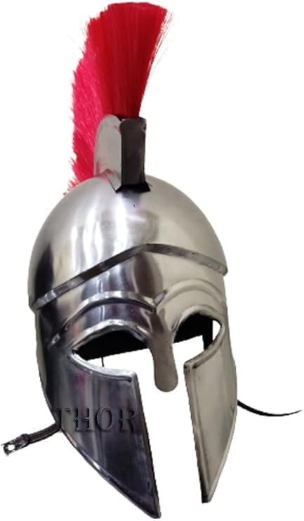 THOR INSTRUMENTS Greek Corinthian Medieval Armour Helmet Red Plume Replica Wearable Roman Knight Spartan LARP Costume Rustic Vintage Home Decor Gifts