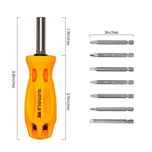 Screwdriver Multitool, KER 7 in 1 Multi-bit Screw Driver Kit, Industrial Strength Phillips and Slotted Tip, Professional Repair Tool