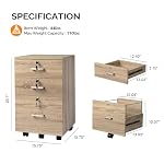 VINGLI 3-Drawer File Cabinet with Lock, Wood Rolling Filing Cabinets for Home Office, Mobile Printer Stand, Under Desk File Organizer for Letter Sized Files, 26" H(Caster Included), Oak - Image 3