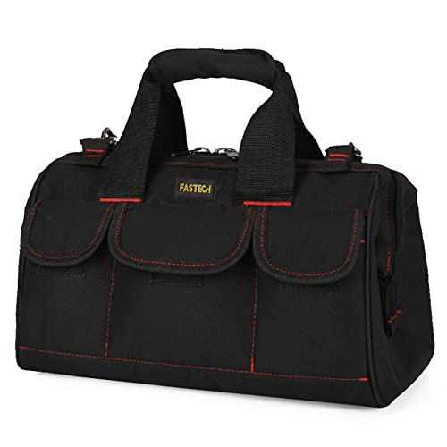 FASTECH Robuste Werkzeugtasche mit breiter Öffnung für Werkzeugaufbewahrung, Träger und Organizer, Tragetasche für Herren, breite Öffnung mit Innentaschen (50,8 cm)