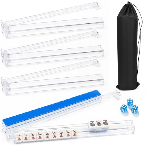 Set de 4 racks extendidos de mahjong con dados y bolsa