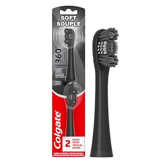 Colgate 360 Power Charcoal Replacement Toothbrush Heads, Works with Any 360 Battery Powered Electric Toothbrush, Features Soft Bristles and a Rubber Polisher on Each Replacement Head, 2 Pack