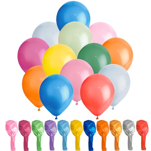 Rainbow Party Balloons 50 Pack Multicoloured, Large 12 Inch Thick Latex Biodegradable Helium Party Ballons for Birthday, Wedding, Baby Shower, Events Decoration Arch Garland