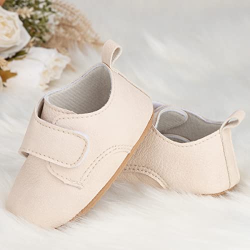 Hsdsbebe Baby Boys Girls Oxford Shoes Pu Leather Soft Rubber Sole Sneakers Anti-Slip Toddler Ankle Boots Infant Walking Shoes Moccasins(6-12 Months) B/Beige thumb #2