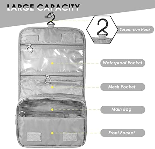 Toiletry Bag for Women Hanging Travel Toiletry Bag, Waterproof Bathroom Travel Bag for Women Makeup Bag Organizer Large Toiletry Bag - Grey 3 Toiletry Bag for Women Hanging Travel Toiletry Bag, Waterproof Bathroom Travel Bag for Women Makeup Bag Organizer Large Toiletry Bag - Grey