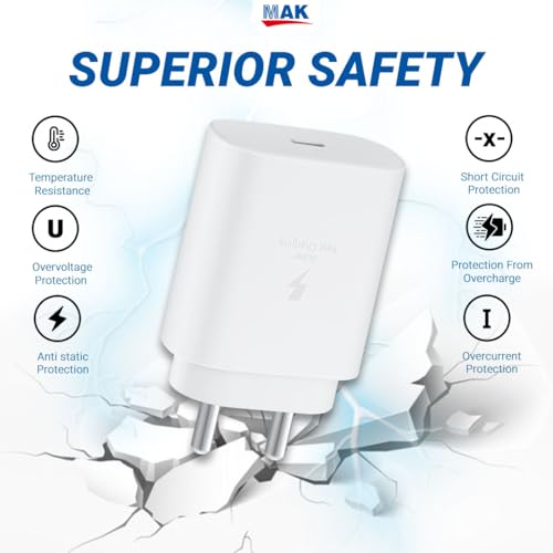 Image of 25W Charger with Cable for Type-C Adapter Compatible with Samsung Galaxy A25 5G Chargers, 25 Watt USB Type C to C Pd Charging Adaptor C Type, White