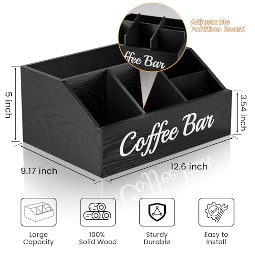 WooOrganix Coffee Station Organizer for Countertop – Wooden Coffee Bar Organizer with Adjustable Dividers,Holds K Cup Pod & syrup bottles, for Kitchen, Office, or Bar and Tea Station, Black - Thumbnail 4