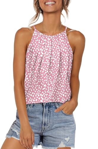 Plus Size Spring Tops for Women Business Casual Cute Tops Summer Outfits for Women Clothing 2026 Beach Vacation Clothes Fashion Sleeveless T Shirts Cruise Flowy Tank Top Loose Fit Pink Dot L