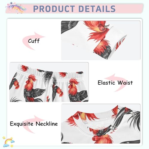 Pajama Sets Long Sleeve Rooster Pattern Art Design Soft Comfy Sleepwear 2 Piece PJS 3-8T4