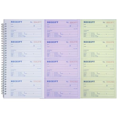 Money and Rent Receipt Book 3-Part Carbonless 5-1/2" x 11" Spiral Bound 100 Sets per Book 4 Receipts per Page, Receipt Book with Carbon Copies(1-Pack)