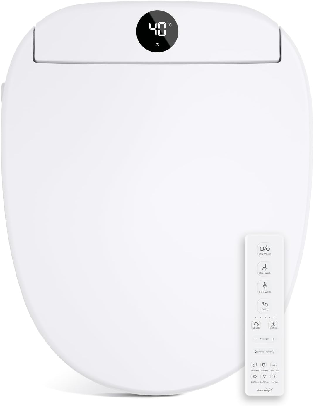 Bidet Toilet Seat, Smart Unlimited Warm Water, Electronic Heated Toilet Seat with Remote Control, Turbo Wash, Dryer, Rear and Front Wash, Slow Closes, Night Light, White 225D (Round)