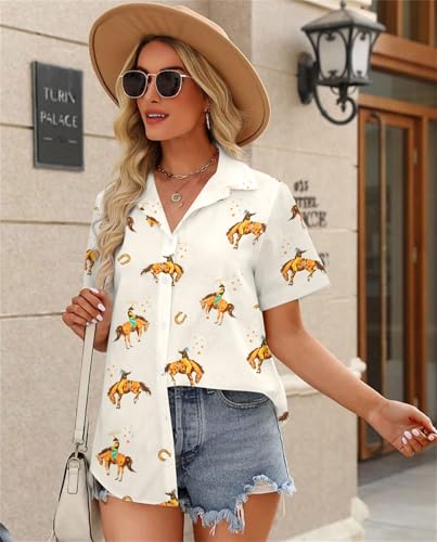 Western Button Up Shirts Women Retro Cowgirl Shirt Rodeo Tops Hawaiian Summer Vacation Short Sleeve Top Blouses3
