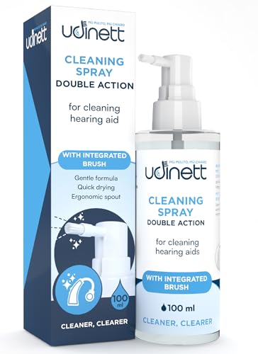 Hearing Aid Cleaning Spray 100ml with Integrated Brush Udinett Sanitizer for Cleaning Earphones Bluetooth Headphones Eliminates Earwax and Dirt with Immediate Effect Alcohol-Free Formula