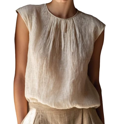 Women Cap Sleeve Linen Tops Summer Loose Fit Blouse Crew Neck Lightweight Basic Tunic Blouses 2026 Outfits