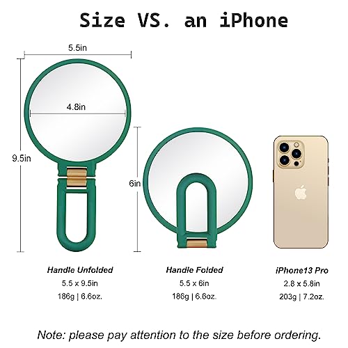 مرآة مكبرة 30 مرة من سيفولو، مرايا يد للسفر بمقبض - مرآة محمولة باليد مزدوجة الجانب مع تكبير 1X 30X ومقبض وحامل قابل للتعديل، مرآة سفر محمولة باليد قابلة للطي للمكياج (أخضر عسكري)
