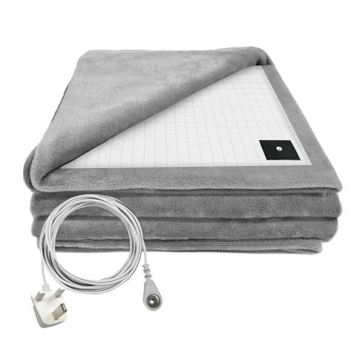 Manta de conexión UK/sábana de tierra, 55 x 80 pulgadas, kit de manta con cable del Reino Unido, mejora la sábana de conexión para dormir (gris)