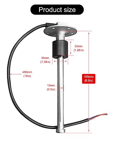 Image of 0-90ohm Boat Fuel Tank Sending Unit, 6.5 inch(165mm) Waterproof Fuel Sender Unit, Stainless Steel Water Gas Fuel Level Sensor for Boat Marine Car RV Truck Vehicle, for 6.8 inch-7.4 inch(175-190mm) Fuel Tank